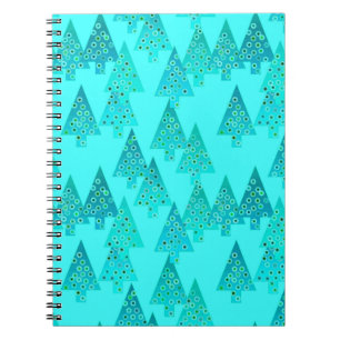 Caderno Espiral Árvores de Natal de flores modernas - aqua e pavão
