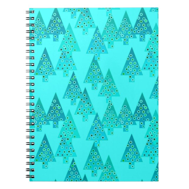 Caderno Espiral Árvores de Natal de flores modernas - aqua e pavão (Frente)