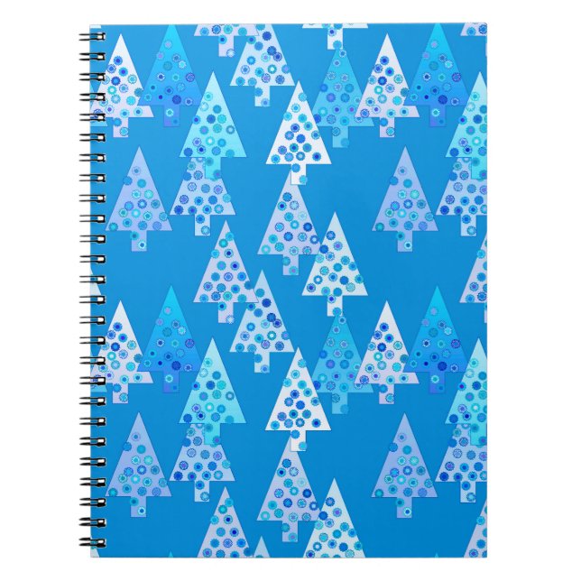 Caderno Espiral Árvores de Natal de flores modernas - azul cerúleo (Frente)