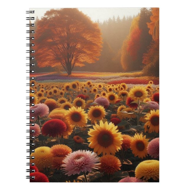 Caderno Espiral Árvores de outono/campo com mães (Frente)