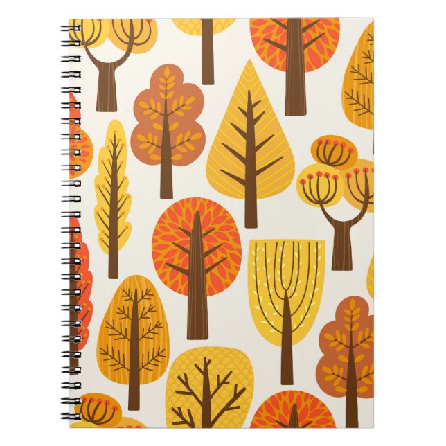 Caderno Espiral Árvores de outono, padrão perfeito. (Frente)