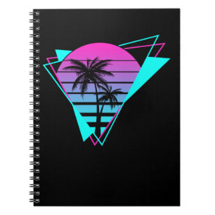 Caderno Espiral Árvores Geométricas de Palmeiras Vaporwave Retro