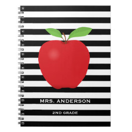 Caderno Espiral As listras pretas, Apple vermelho personalizaram o