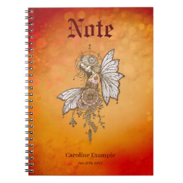 Caderno Espiral Asas ouros e sonhos florescentes, a fada mágica