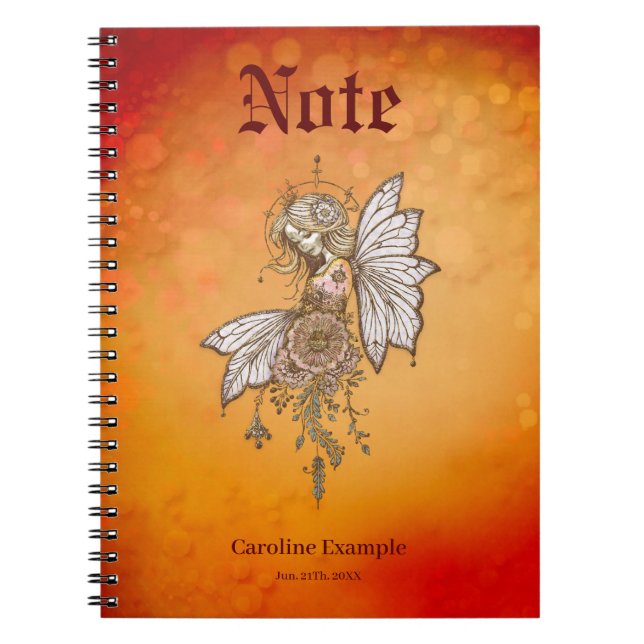 Caderno Espiral Asas ouros e sonhos florescentes, a fada mágica (Frente)