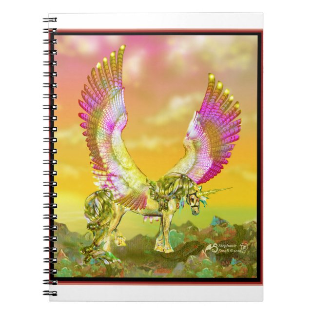 Caderno Espiral asas roxas de peguim equino-cavalo unicorn (Frente)
