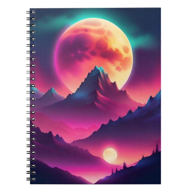 Caderno Espiral ascensão lua entre as montanhas (Frente)