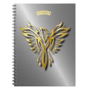 Caderno Espiral Ascensão Ouro Chamas Douradas Phoenix com Sombras