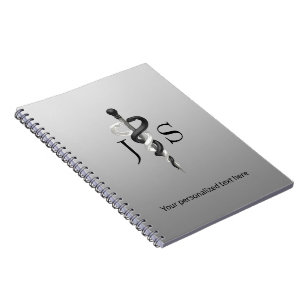 Caderno Espiral Asclepius Nobre Médico Elegante Preto Branco