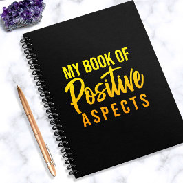 Caderno Espiral Aspectos Positivos Texto Minimalista Amarelo Negro