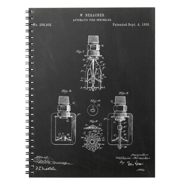 Caderno Espiral aspersor automático de incêndio, patente (Frente)