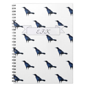 Caderno Espiral Assassinato do Impressão Monograma do Pássaro Negr