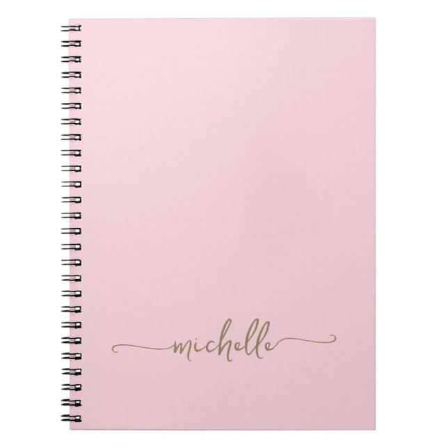 Caderno Espiral Assinatura com Nome em Script Rosa Blush Monograma (Frente)