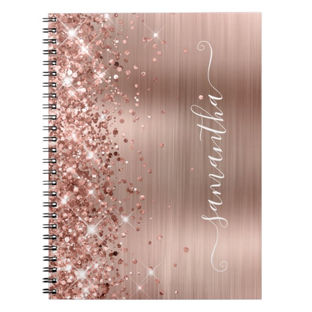 Caderno Espiral Assinatura de Garota Moderna Rosa Gold Foil com Fo (Frente)