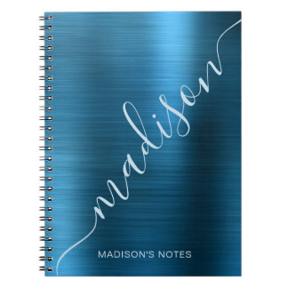 Caderno Espiral Assinatura de Monograma Azul de Médio Girly Modern