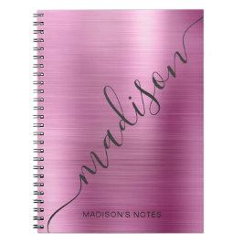 Caderno Espiral Assinatura de Monograma de Metal Rosa Suave Girly 