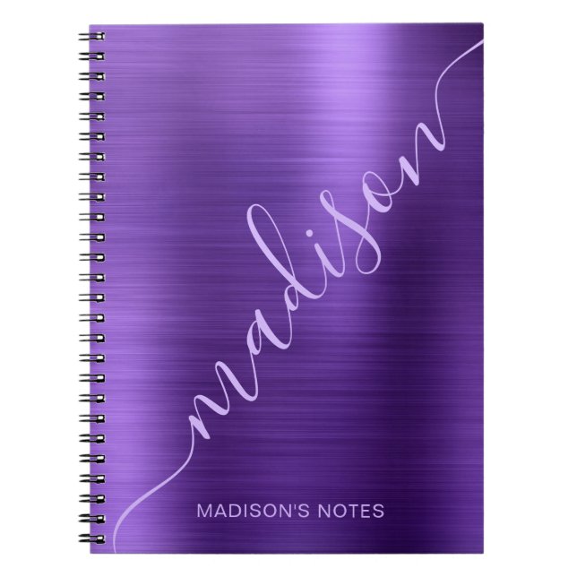 Caderno Espiral Assinatura de Monograma Metálico Roxo Girly Modern (Frente)