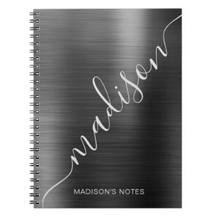 Caderno Espiral Assinatura de Monograma Preto Girly Modern