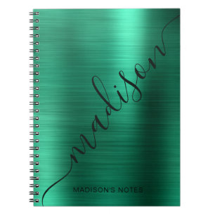 Caderno Espiral Assinatura de Monograma Verde Girly Modern