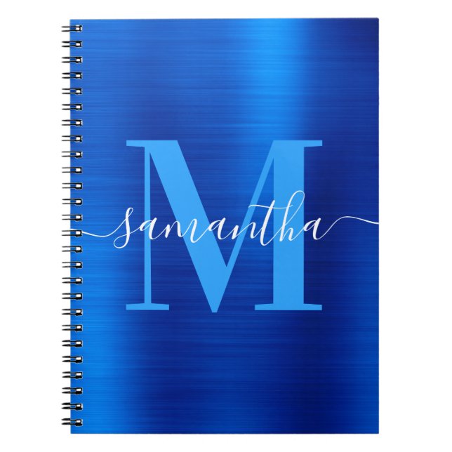 Caderno Espiral Assinatura Monograma Folha Azul Real (Frente)