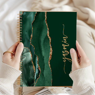 Caderno Espiral Assinatura Personalizada Esmeralda Verde Dourado Á