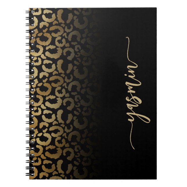 Caderno Espiral Assinatura Personalizada Manchas Leopardo Douradas (Frente)