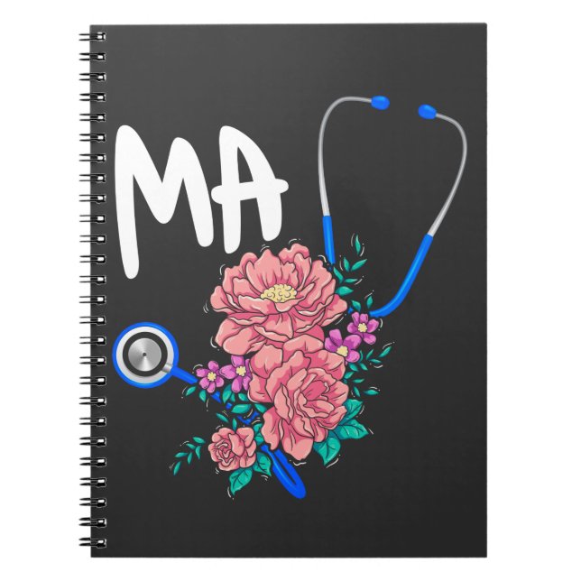 Caderno Espiral Assistente Médico Enfermeiro Estetoscópio Floral (Frente)