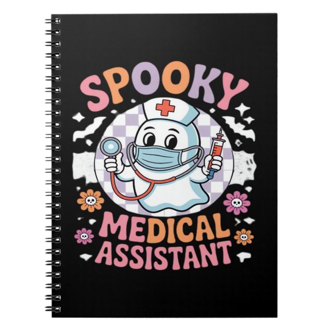 Caderno Espiral Assistente Médico Spooky, Cute Halloween Essencial (Frente)