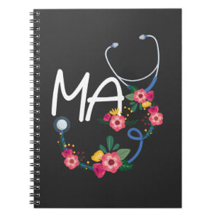 Caderno Espiral Assistente médico Stethoscope Floral Wreath