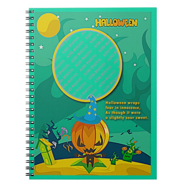Caderno Espiral Assistente para Adição de Fotografia do Halloween  (Frente)