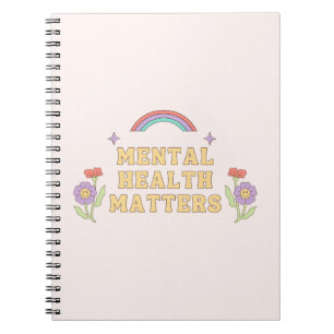 Caderno Espiral Assuntos de Saúde Mental   Groovy Rainbow Peach Ca