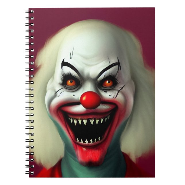 Caderno Espiral assustador retrato de terror de palhaço monstro fe (Frente)