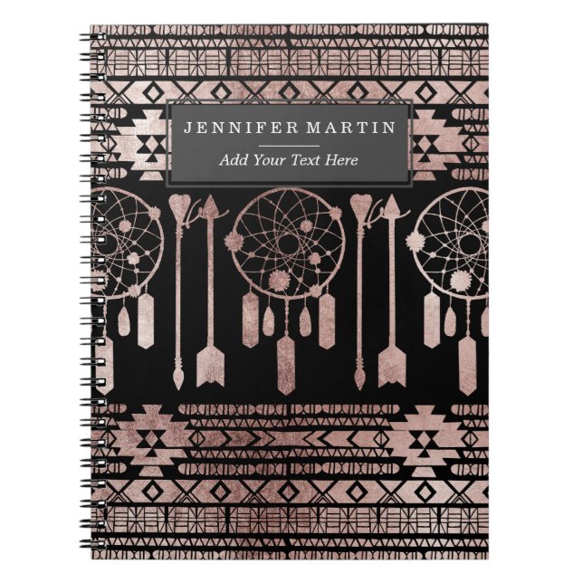 Caderno Espiral Asteca tribal Dourado cor-de-rosa de Dreamcatcher (Frente)