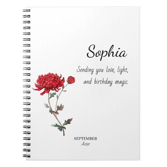 Caderno Espiral Áster de Setembro Aniversário Personalizado (Frente)