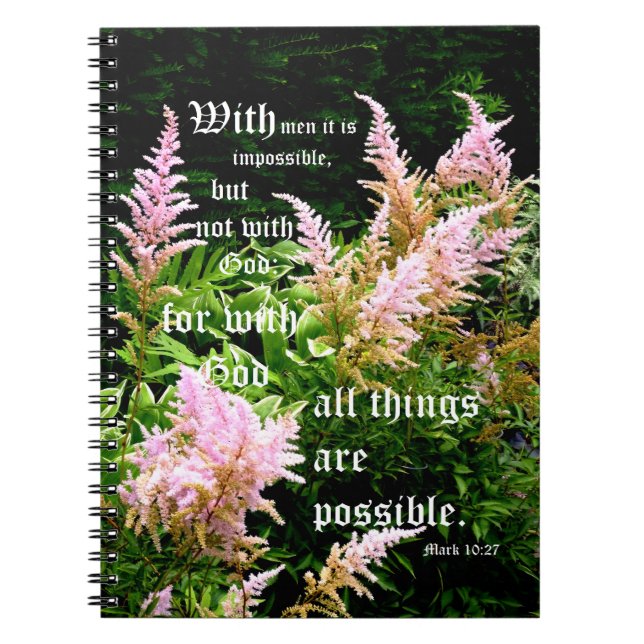 Caderno Espiral Astilbe com Mark 10:27 (Frente)