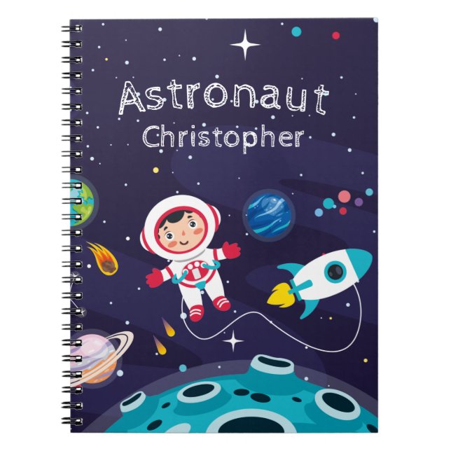 Caderno Espiral Astronaut child on the moon, monogrammed name (Frente)