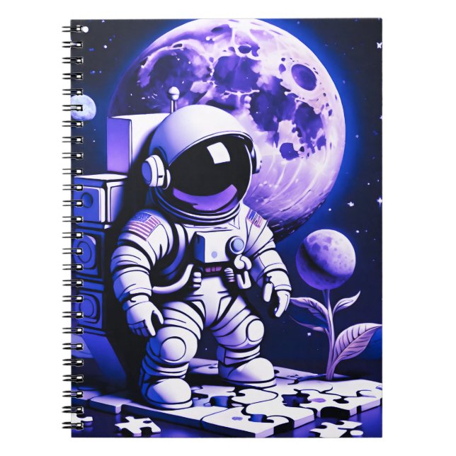 Caderno Espiral Astronaut on top of a puzzle (Frente)