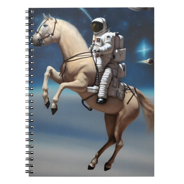Caderno Espiral Astronauta Andando Cavalo no Espaço (Frente)