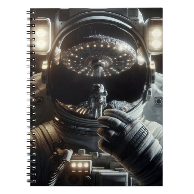 Caderno Espiral Astronauta com reflexo de OVNI (Frente)