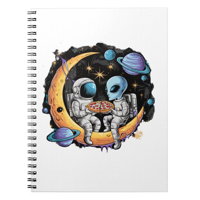 Caderno Espiral Astronauta e Alienígena Aproveitem uma fatia (Frente)