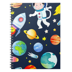 Caderno Espiral Astronauta em Planetas Espaciais e Padrão de Fogue