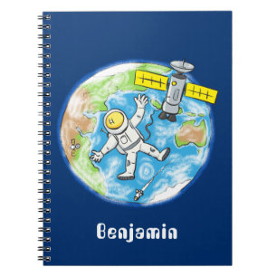 Caderno Espiral Astronauta engraçado no espaço e na banda desenhad