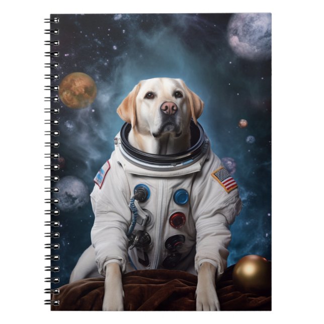 Caderno Espiral Astronauta Labrador na Escola de Crianças Espaciai (Frente)