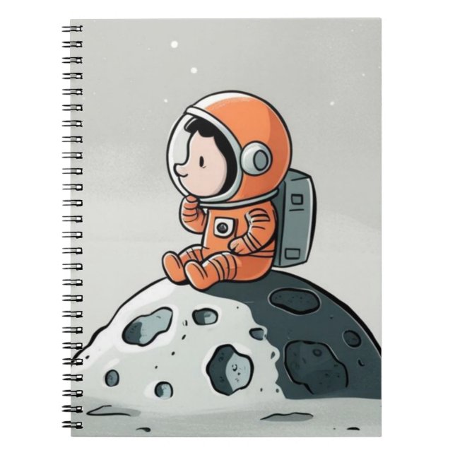 Caderno Espiral ASTRONAUTA NO Bloco de Fotos Espiral da LUA (Frente)