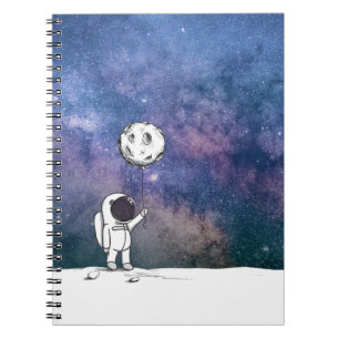 Caderno Espiral Astronauta no espaço com balão da lua cosmos estre