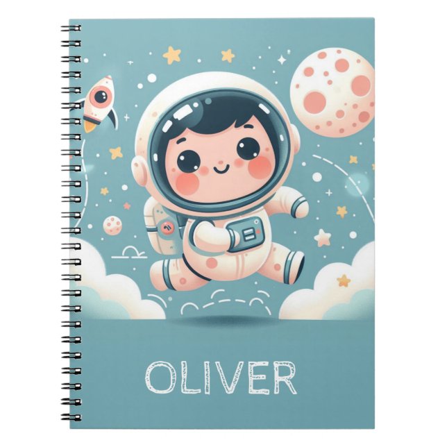 Caderno Espiral Astronauta Pequeno e Fofo no Espaço Personalizado  (Frente)