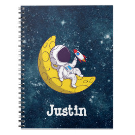 Caderno Espiral Astronauta Personalizado na Lua com Foguete