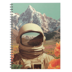 Caderno Espiral Astronauta Surrealista em Campo de Flores