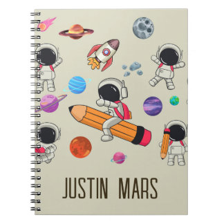 Caderno Espiral Astronautas e Planetas Personalizados de Volta às