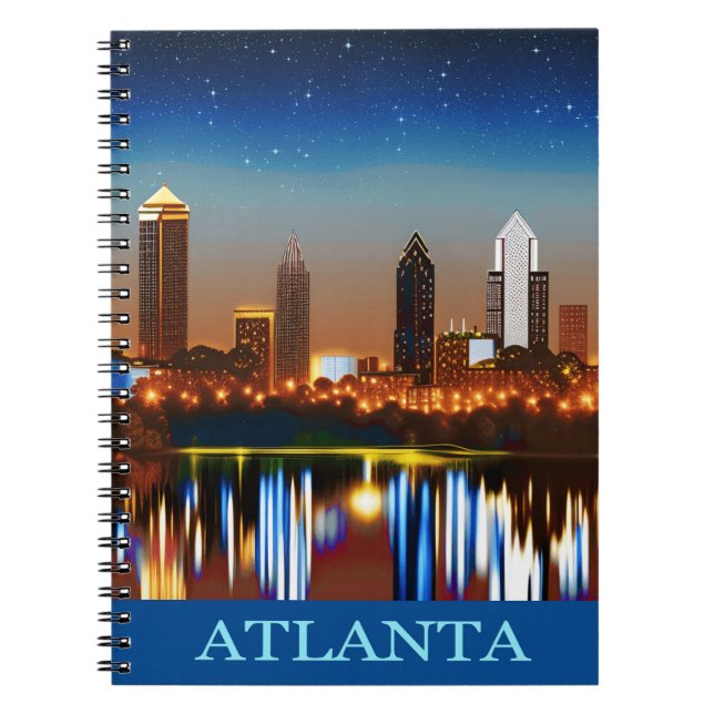 Caderno Espiral Atlanta Skyline by Night com Reflexões (Frente)